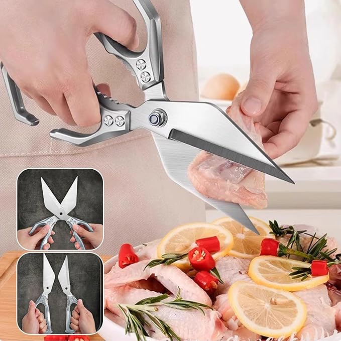 Multifunctional Heavy-Duty Kitchen Shears, Heavy Duty Kitchen Scissors, Poultry Shears with Ergonomic Handle, Food Scissors for Chicken Meat Seafood Bone Cutting, Cooking Accessories (Gold)