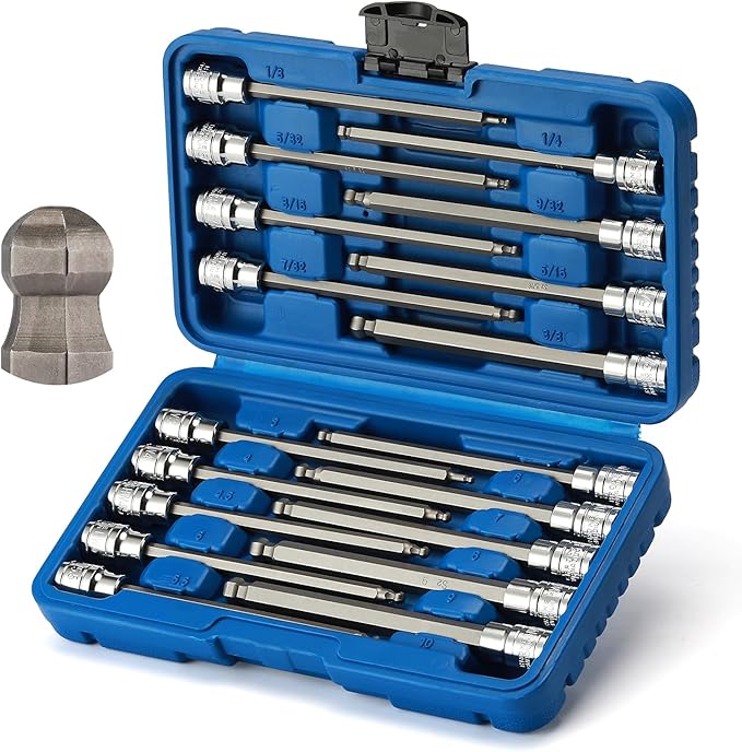 Mayouko 3/8" Drive Extra Long Ball-End Hex Bit Socket Set, 1/8"-3/8", 3-10mm, SAE&Metric, 5.9 Inch Length