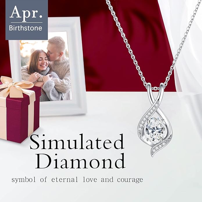 SMILEST Oval Sparkle Birthstone Pendant Necklace, 925 Sterling Silver Gemstone Pendant Anniversary Birthday Gifts for Women Wife Girlfriend Mom Grandma Birthstone Necklace for Women Jewelry Gifts