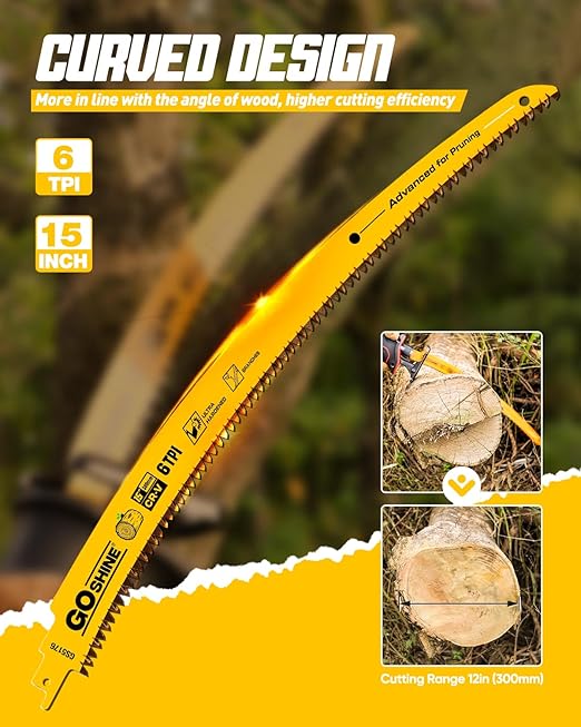 Goshine 5 Pack Japanese Teeth Reciprocating Saw Blades,15" Arc Curved Wood Pruning Sawzall Blades for Tree Trimming & Wood Cutting, with Storage Box(6TPI)