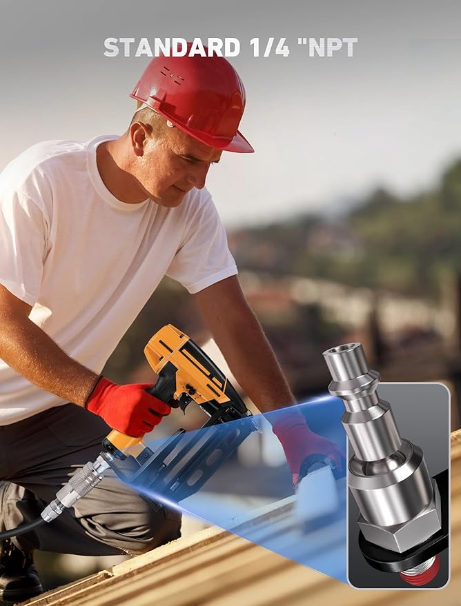 Pneumatic Tool Rafter Hook Hanger with 1/4 Inch & 360째 Swivel Air Fitting, Lightweight Aluminum Air Tool Organizer Holder, L Shaped Hook for Air Nailer, Air Hammer, Air Blow Gun