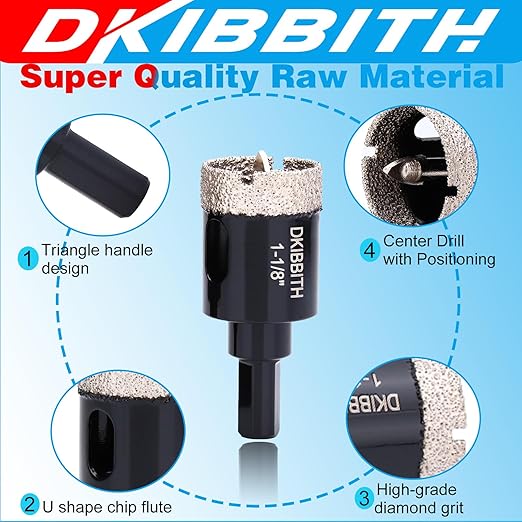 1-1/8" Diamond Hole-Saw Bits with Pilot Drill Bit - 2pc 1-1/8 in Diamond Tipped Tile Hole Saws with Guiding Bit for Accurate Drilling, for Porcelain Tile Ceramic Pots Granite Stone Glass Bottles 28mm