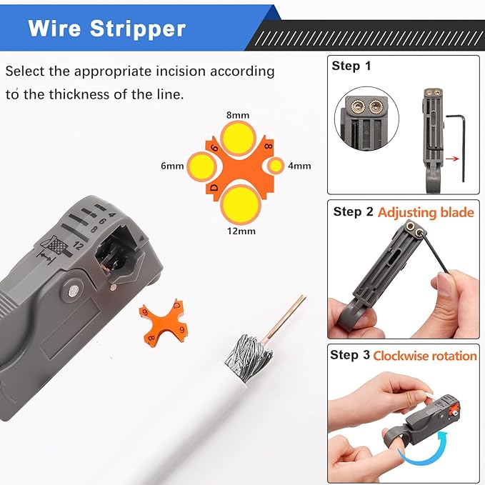 mxuteuk RG59 RG6 Coax Cable Crimper Tool Coaxial Compression Tool Fitting Wire Stripper With 5PCS F Type RG6 Compression Connectors