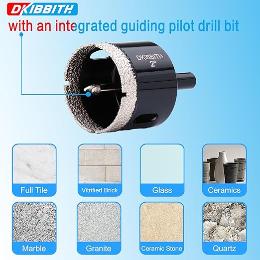 2" Diamond Hole-Saw Bits with Pilot Drill Bit - 2pc 2 in Diamond Tipped Tile Hole Saws with Guiding Bit for Accurate Drilling, for Porcelain Tile Ceramic Pottery Granite Stone Glass Bottles 50mm
