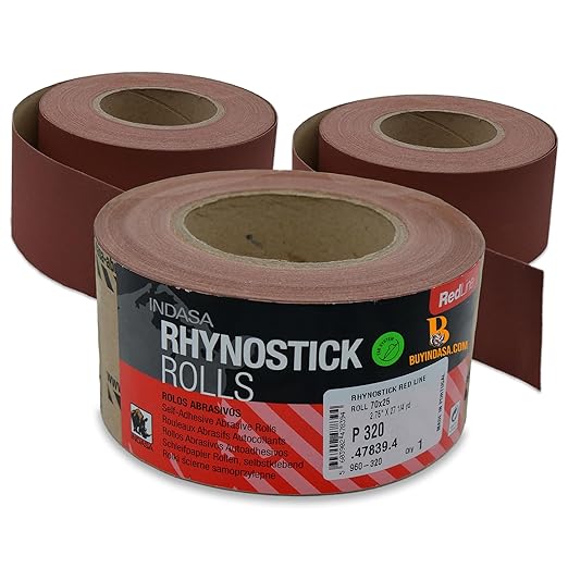 Indasa 2.75" PSA Sandpaper Roll - 27 Yard Rhynostick180-Grit Long Continuous Roll, Self-Adhesive Stickyback Sand Paper for Woodworking, Automotive, Metal (Aluminum Oxide Plus Lubricant)