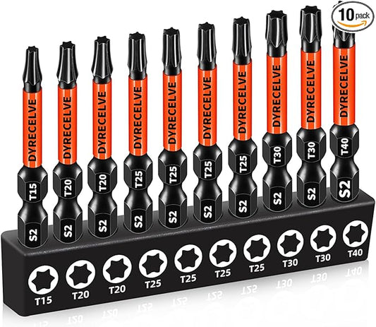 Impact Torx Bit Set T15 T20 T25 T30 T40, 10-Pack 2 Inch S2 Steel Magnetic Power Bits for Impact Driver, 1/4 Inch Hex Shank Heavy Duty Magnetic Grip (Anti-Slip)