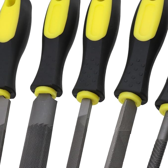 5-Piece Set 8in Length File (Flat, Triangular, Square, Round and Half-Round Files), High Carbon Steel Hand File with 1 Small File for Refining, Removing, Shaping and Scraping Projects