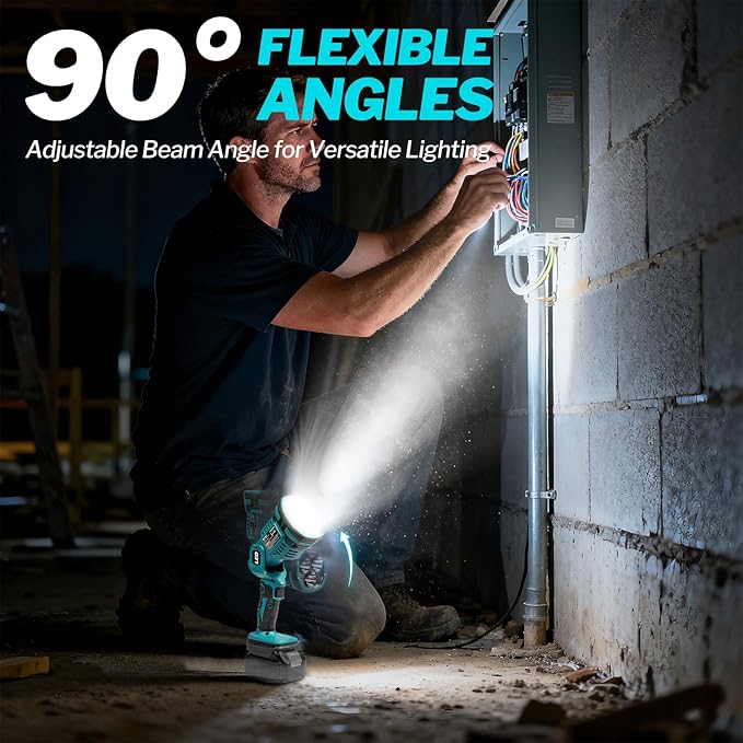 Cordless LED work light compatible with Makita 18V Battery, 1500LM Handheld Spotlight with 550 Yard Distance, Flashing mode and Pivoting Head for Workshop, Camping, Jobsites (Battery Not Included)