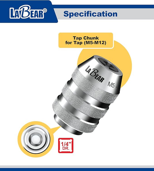 LABEAR 1/4"DR x M5?밠12 Interchangeable Adjustable Tap Chuck Adaptor ??Heavy-Duty Tap Socket for Hand Tapping