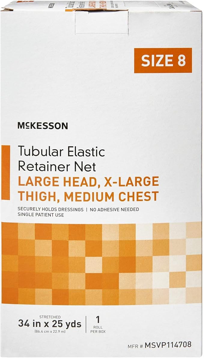 McKesson Tubular Elastic Retainer Net Dressing, Non-Sterile, Head, Thigh, Chest, Size 8, 34 in x 25 yd, 1 Count, 10 Packs, 10 Total