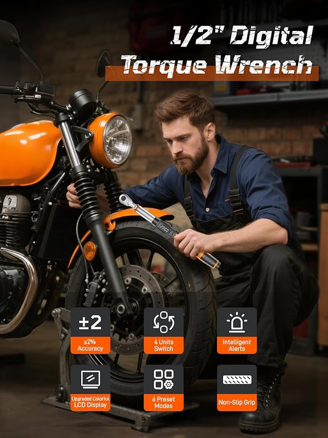 Fanwiike 1/2" Drive Digital Torque Wrench, 7.38-147.5 ft.lb/10-200 Nm, Foot Pound Torque Wrench Electronic with Buzzer & LCD Indicator, Torque Wrench Set for Cars Automotive, 짹2% Accuracy
