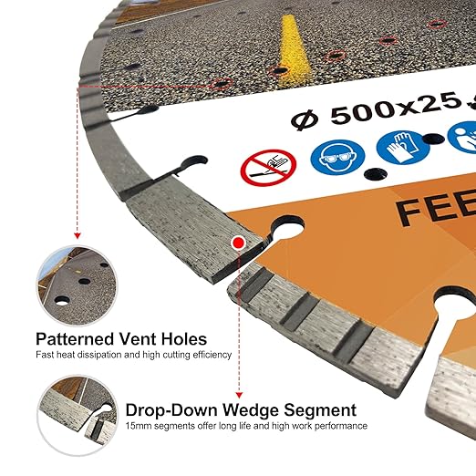 FEWELL 20" Concrete Diamond Saw Blade,Asphalt Diamond Blade Multi-Purpose for Cutting Hard Reinforced Concrete Asphalt Masonry Stone Terrazzo, Laser-Welded Segmented, 1"-20mm Arbor