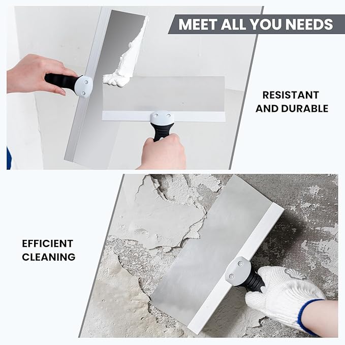 Mister Rui 14" Drywall Taping Knife, Stainless Steel Paint Scraper, Drywall Skimming Blade, Plastering Spatula Tools, Ergonomic Handle for Joint Taping