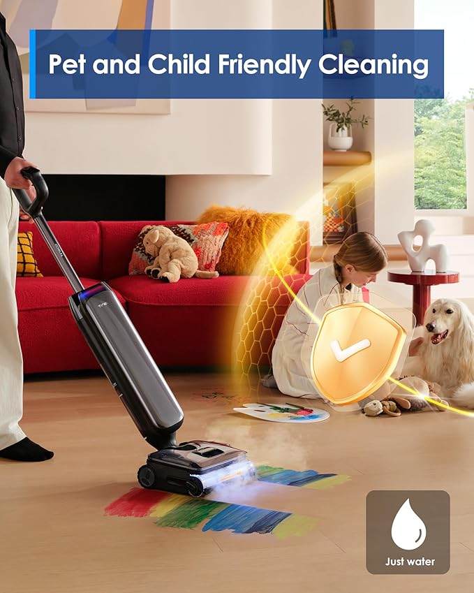 Tineco Floor One S9 Artist Steam Wet Dry Vacuum Cleaner, High-Temp Steam Cleaning, 22kPa Suction, 360째 SmoothDrive, Anti-Tangle Design, 185째F Flashdry, Long Runtime, 180째 Lay-Flat