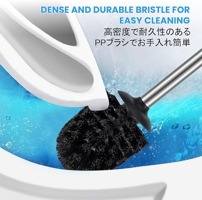 Stainless Steel Toilet Brush and Holder Toilet Brush and Cases Bathroom Bowl Cleaning Brush Double Layer Holder Long Brush Handle High Density Bristles Silver