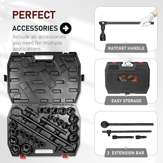 27 PCS Master Impact Socket Set 3/4-Inch-Drive Jumbo Impact Socket Set,Standard SAE (7/8" to 2") and Metric (22 to 50 mm) Size Socket Set with Extension