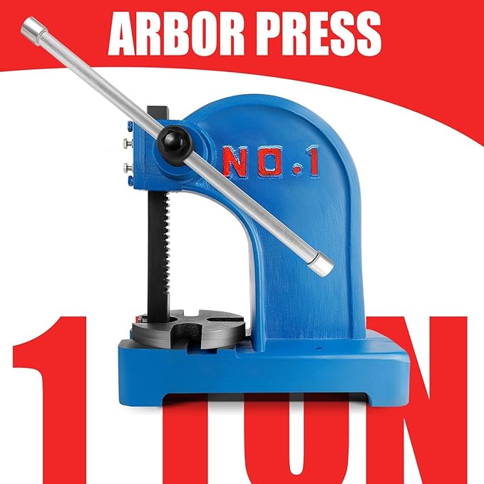1 Ton Manual Arbor Press, 5.5 Inch Max Height Arbor presses, Cast iron material, Manual Press is Suitable for Punching, Bending, Stretching and Forming Tasks in Workshops and Garages (1T Blue)