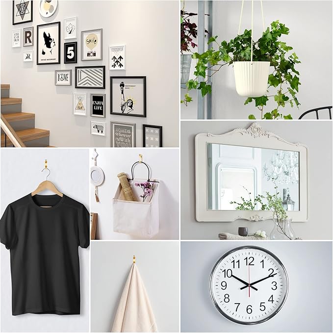 304 Pieces Picture Hanging Kit, 10lb, 30lb, 50lb and 100lb Picture Hangers, Metal Picture Hanging Hooks with Nails, on Drywall, Wooden Wall(Gold)