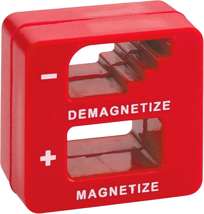 Demagnetizer and Magnetizer for Screwdrivers Tips, Bits, and Small Tools, Large or Big Screws, Drills, Drill Bits, Sockets, Nuts, Bolts, Nails and Precision Construction Tools - Red
