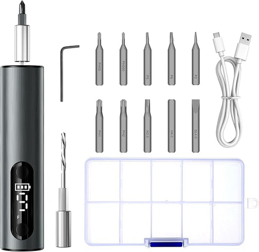 Multi-Functional Electric Screwdriver Set - Cordless Stick Drill w/Wireless Charging & Magnetic Bits, Perfect for Electronics, Home Appliances, Computers, Phones, Watches Repair & DIY (grey)