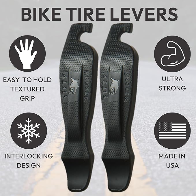 Bike Tire Levers ??Set of 4 Ultra-Strong Bicycle Tire Removal Tools | Ergonomic Easy-Grip, Interlocking Design | Road, MTB, Gravel & BMX Flat Repair Kit | Made in USA
