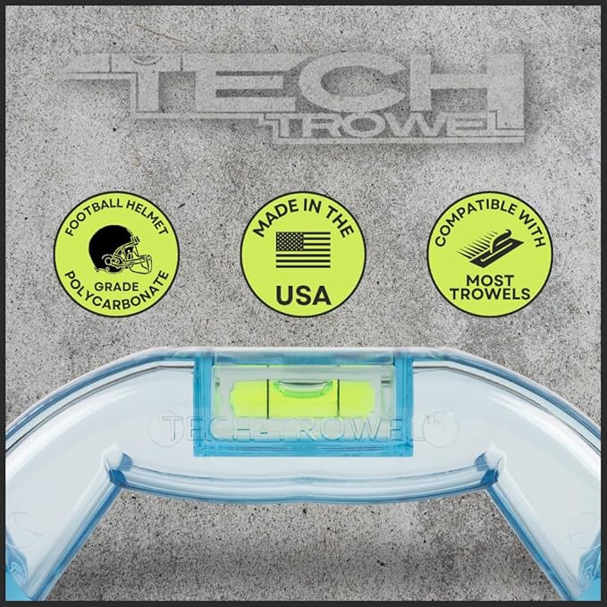 Tech Trowel Concrete Trowel Handle Clear Polycarbonate Handle with Built-in Level, USA Patented Concrete Finishing Tool for Flat and Sloped Surfaces, No Blade Included