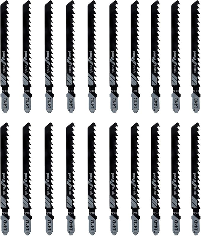TAROSE 20-Piece T144D 4 Inch 6 TPI Assorted T-Shank Jig Saw Blades Set for Speed Cutting Wood