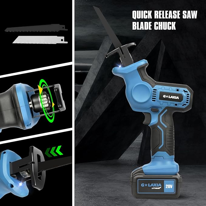 Reciprocating Saw, 20V Cordless Reciprocating Saw with 4.0Ah Battery, Tool-Free Blade Change, 3Pcs Blades for Wood, Soft Metal, PVC Pipe Cutting