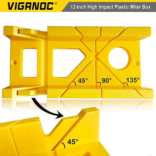 12-Inch High Impact Plastic Miter Box, 3 Way Action Hacksaw Miter Box for Woodworking, DIY, Home Decoration