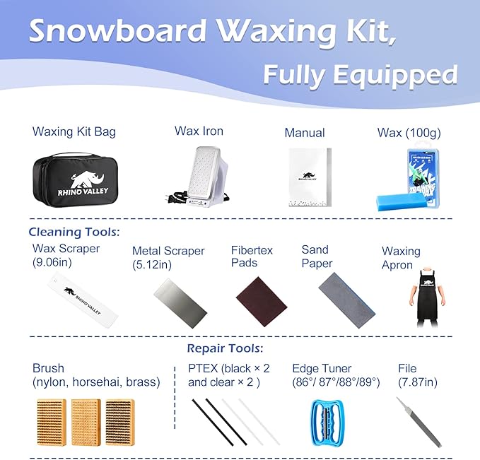 Ski Snowboard Tuning and Waxing Kit, 13/15 PCS Ski Wax Kit with 120V Waxing Iron, Snowboard Repair Kit Tuning Equipment with Universal Wax, Scraper, Ptex, Brush, Heavy Duty Carry Case