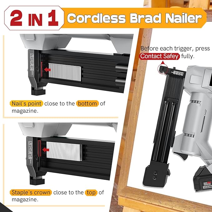 20V Nail Gun Battery Powered, 18 Gauge 2 in 1 Cordless Brad Nailer Stapler for Home Improvement and Woodworking, Electric Staple Gun with 2.0Ah Battery, 800 Nails and 200 Staples Included