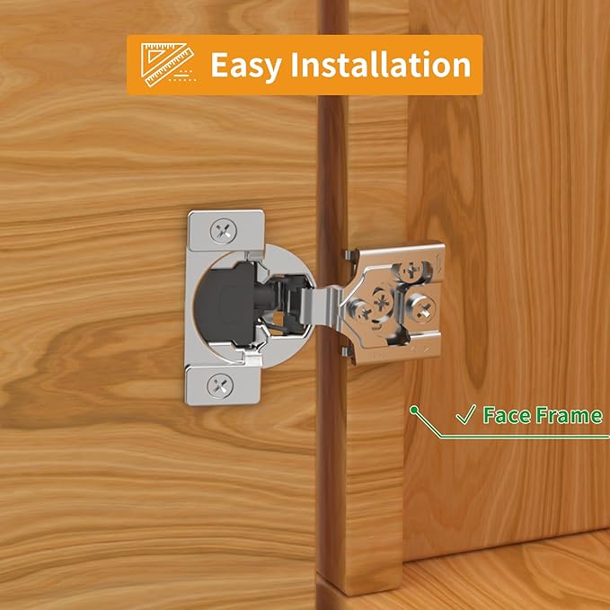 Chibery 8 Pack 5/8" Overlay 3D Soft Close Concealed Hinge for Face Frame Door, Smooth Slow Self Closing Hinges, Satin Nickel, Hidden 105째 Open Angle Stainless Steel Hinge for Kitchen Cabinet Door