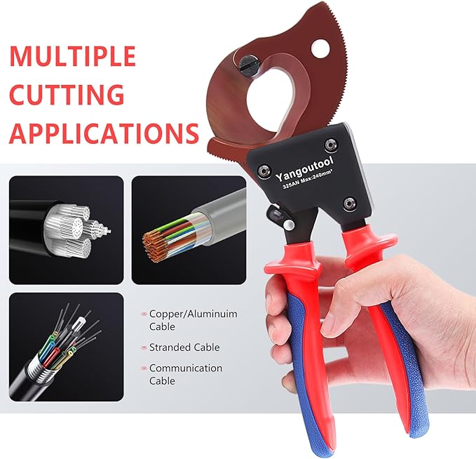 Yangoutool Ratchet Cable Cutter Heavy Duty for Copper and Aluminum Cables, 240mm짼 Capacity, Sharp Polished Edges, Ideal for Cutting Large Armored Electrical Wires, Perfect for Electricians