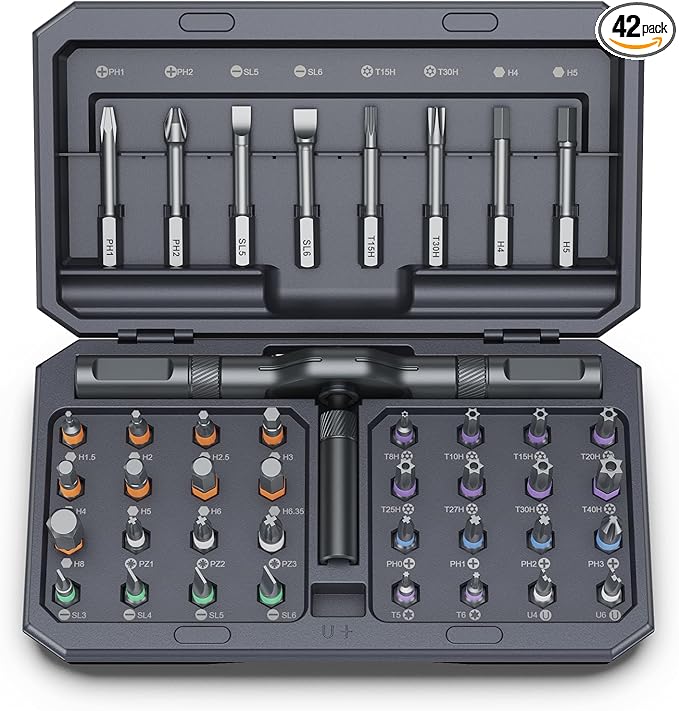 42 in 1 Magnetic Screwdriver Set, DIY Ratchet Screwdriver Set, Multi Bit Magnetic Drive Set with Detachable Ratchet Handle, Portable Compact Repair Tool Kit for Furniture Computer Bicycle Gray