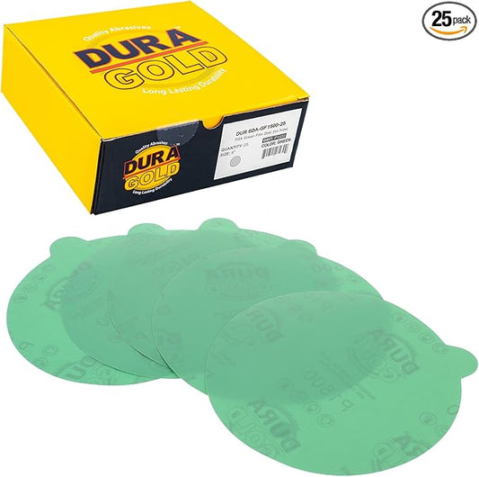 Dura-Gold Premium 6" Green Film PSA Sanding Discs - 1500 Grit (Box of 25) - Self Adhesive Stickyback Sandpaper for DA Sander, Detailing Finishing Cut Abrasive, Sand Automotive Paint Woodworking Wood