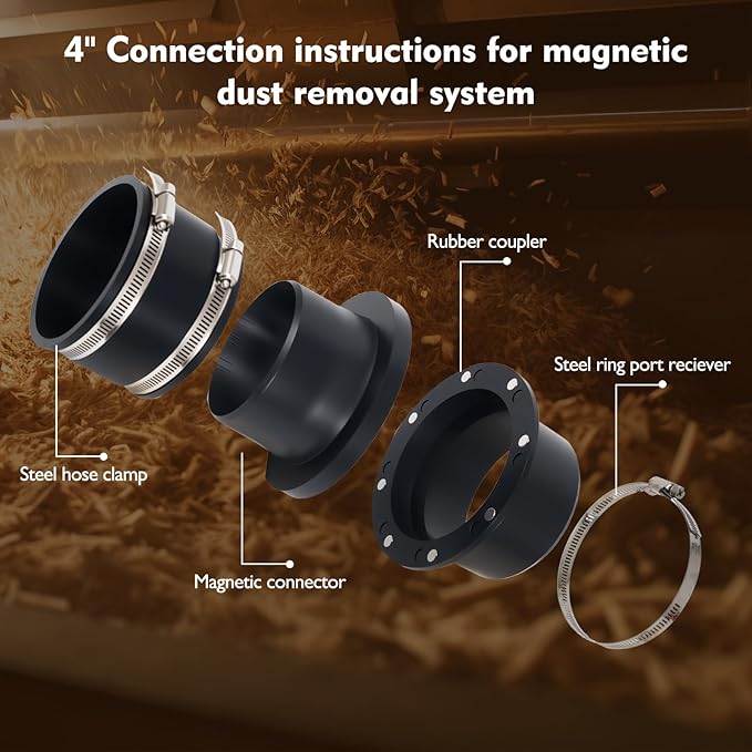 Magnetic Dust Collection Fittings Magnetic Dust Collector Vacuums System 4" and 2.5" Quick Connect Kit for Woodworking Tools (14)