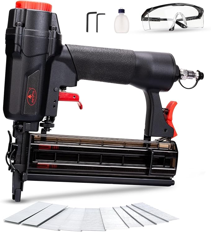AEROPRO Tools Pneumatic Brad Nailer, 18 Gauge 2 in 1 Air Brad Nail Gun and Staple Gun with 1000pcs Nails for Upholstery, DIY Project, Woodworking