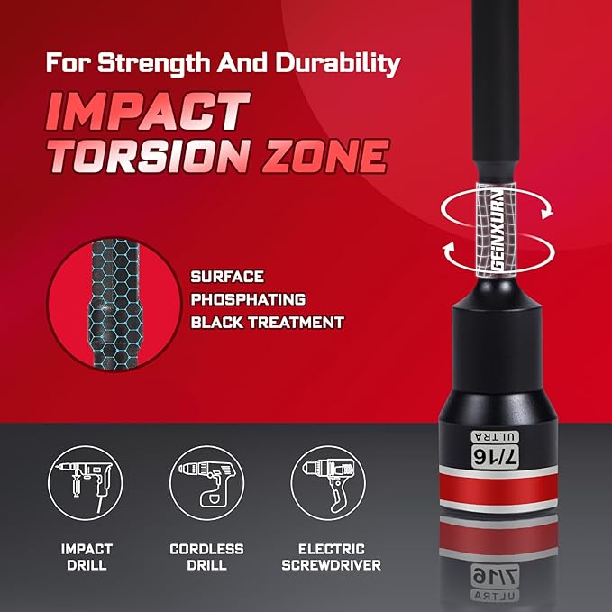 Impact Nut Driver Set, 5 Pieces 6?쒵ong 1/4??/16??/8??/16??/2?? Point Alloy Steel Magnetic SAE Nut Setter Set Use For Require Installing 1/4 Hex Shank Impact Driver with Case Box