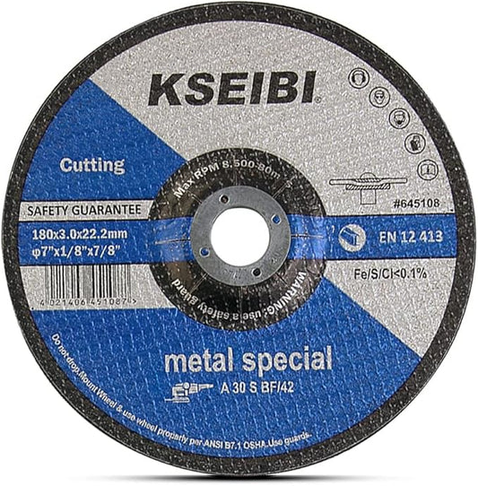 KSEIBI 645108 Grinding Wheels 10-Pack, Aluminum Oxide Discs for Metal & Stainless Steel, 7" x 1/8" x 7/8", Aggressive Grinding for Angle Grinders, Depressed Center Design