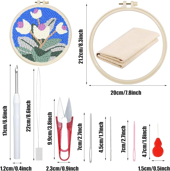 Woohome Punch Needle Kit Included Plastic Hoops, Punch Needle Cloth, Color Yarn and Punch Needle Tools for Adults, Beginners (White, Pink and Purple Flowers)