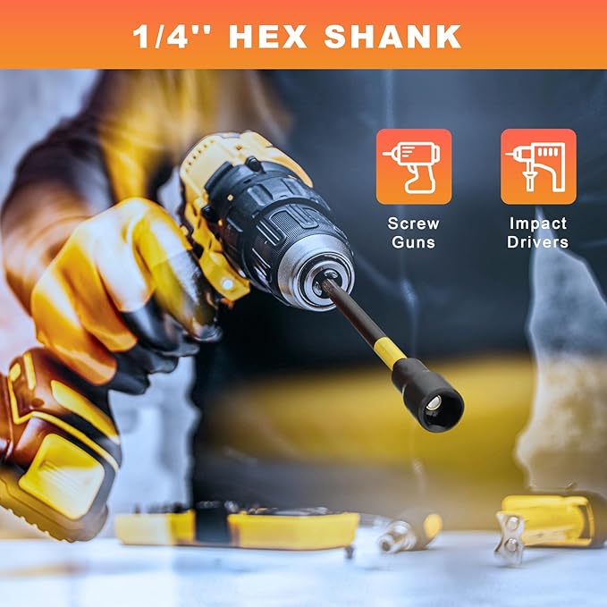 AEROFORCE 16PCS Magnetic Nut Driver Set for Impact Drill, 6 Inch Extra Long Nut Drivers with Sturdy Tool Box, SAE/Metric 1/4" Hex Shank Socket Set for Drill, DIY and Repair Car