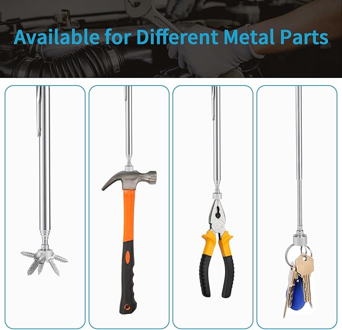 2 Pieces 5 LBS Flexible Magnetic Pickup Tool Set, 23.6" Spring Bendable Extension Pick Up, with Pen Clip Design, Magnet Stick Kit for Men, Birthday, Father's Day, Christmas Gift