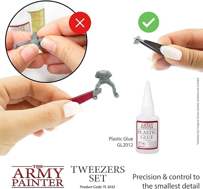 The Army Painter 2-Piece Precision Tweezers, Set of Slant & Pointy Tweezers, Craft Tweezers Precision Fine Point for Assembling Miniatures, Small Crafting Tweezers: 95mm Flat Tip & 103mm Pointy Tip