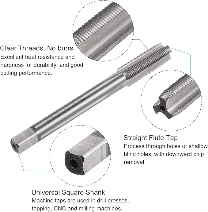 uxcell Tap and Drill Bit Set, 5/16-36 UNS Thread Tap & 9/32" Black Oxide Twist Drill Bit, Straight Flute Tap Tapping Threading Repair Tool Kit