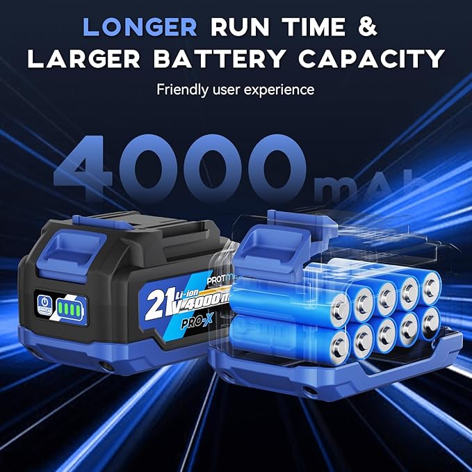 Protmex 900Ft-lbs (1200N.m) Impact Wrench, 1/2" Cordless Impact Gun, 21V High Torque Brushless Impact Driver, 2x4.0Ah Batteries Electric Impact Motor Variable Speeds for Car/Pickup Truck/Mower, Blue