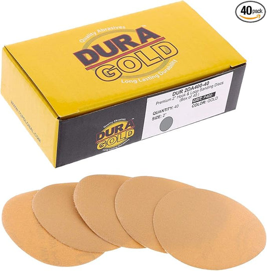 Dura-Gold Premium 2" Gold Hook & Loop Sanding Discs - 400 Grit (Box of 30) - High-Performance Extra Coarse Cut Abrasive Sandpaper Discs - for DA Sanders Drill, Sand Automotive Paint, Woodworking Wood