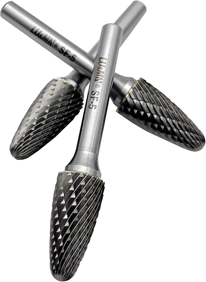 LU&MN SF-5 Tungsten Carbide Burr Tree Shape Radius End Double Cut Rotary Burr File (1/2??Cutter Dia X 1?쒬utter Length) with 1/4'' Shank, 3PCS