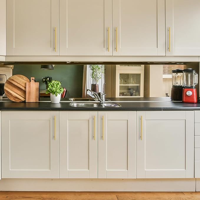 JOY DECOR 60 Pack 10 Inch Cabinet Pulls Kitchen Cabinet Handles with 7-1/2 Inch Hole Center Brushed Brass Cabinet Hardware Stainless Steel Kitchen Drawer Pulls 192mm Hole Centers