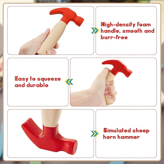 Zhanmai 2 Pcs Toy Foam Hammer, Simulation Hammers, Christmas Stocking Stuffers to Release Anxiety, Classroom Educational Toy for Teens and Toddlers (Red)