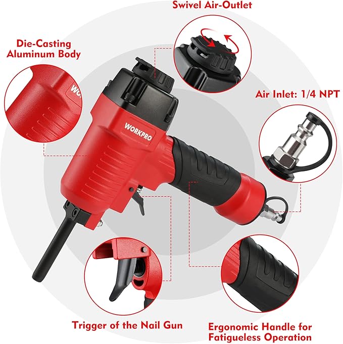 WORKPRO Pneumatic Nail Remover, Professional Heavy Duty Punch Nailer/Nail Puller/Nail Remover for Wood Workpieces, 60-100 PSI Denailer Removes 9-16 Gauge Nails